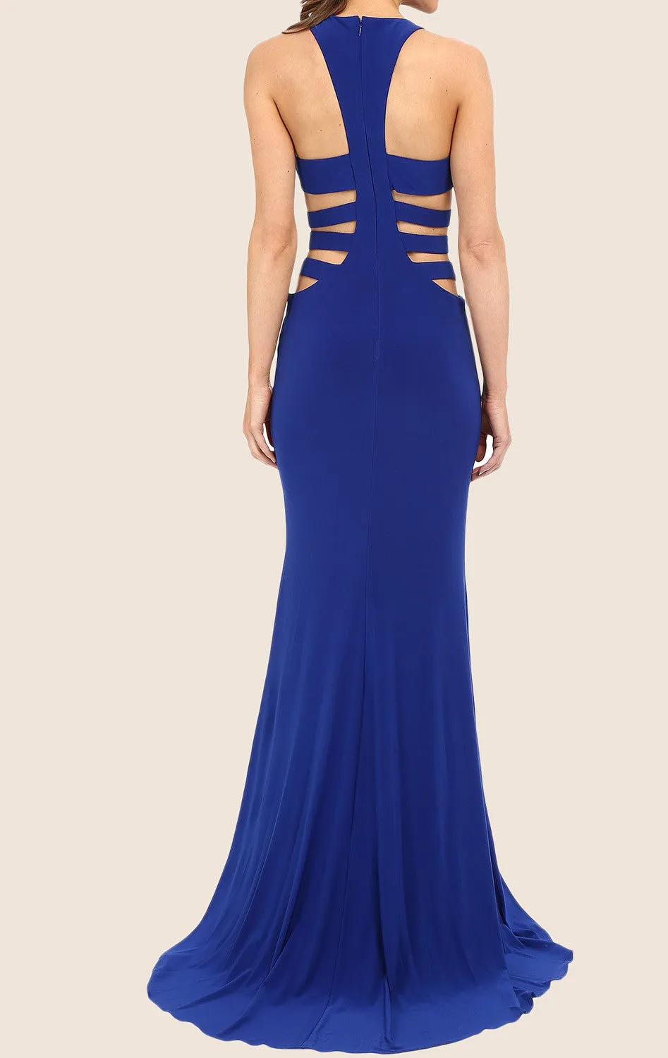 MACloth Mermaid Straps O Neck Jersey Maxi Prom Dress Royal Blue Formal Gown