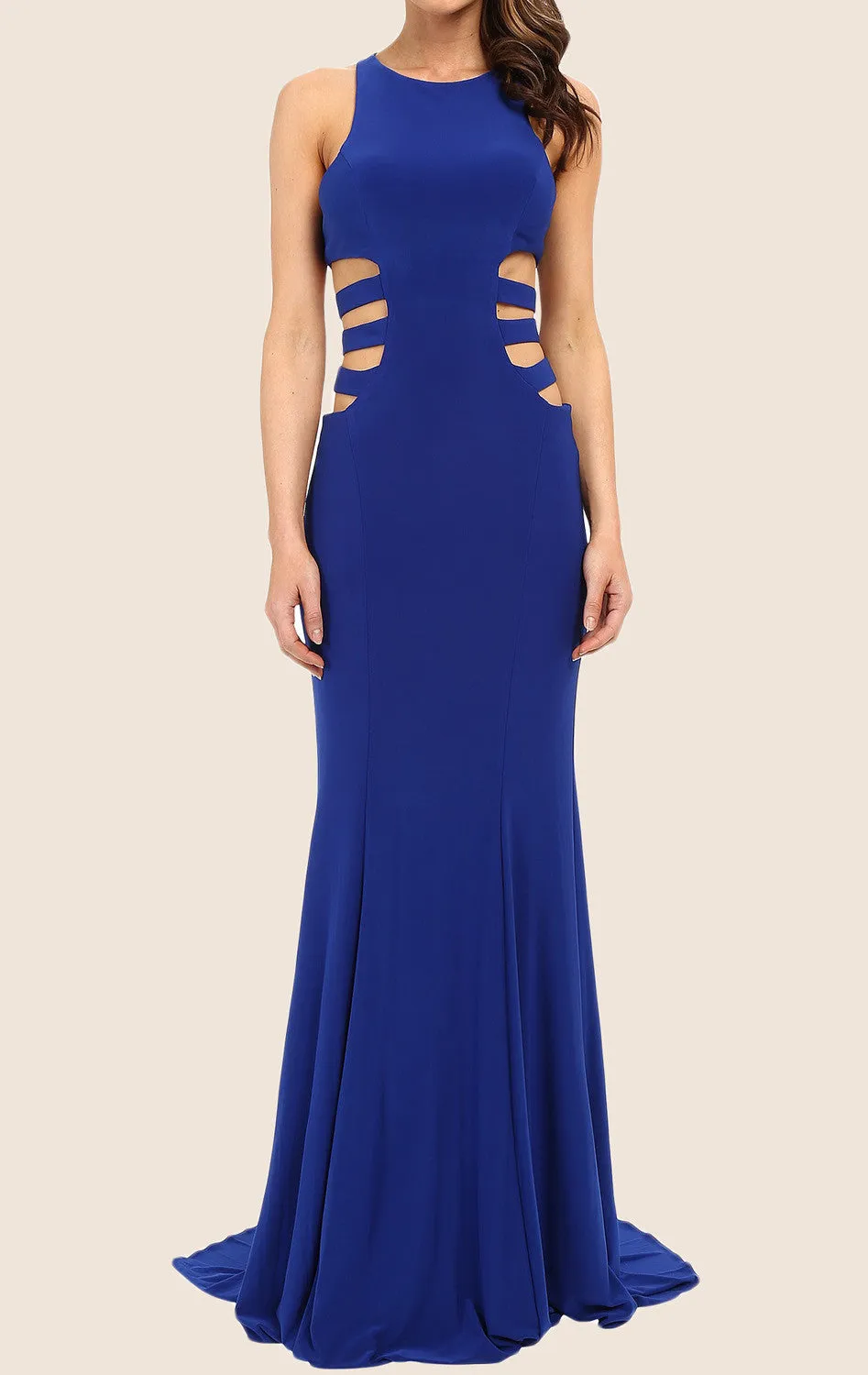 MACloth Mermaid Straps O Neck Jersey Maxi Prom Dress Royal Blue Formal Gown
