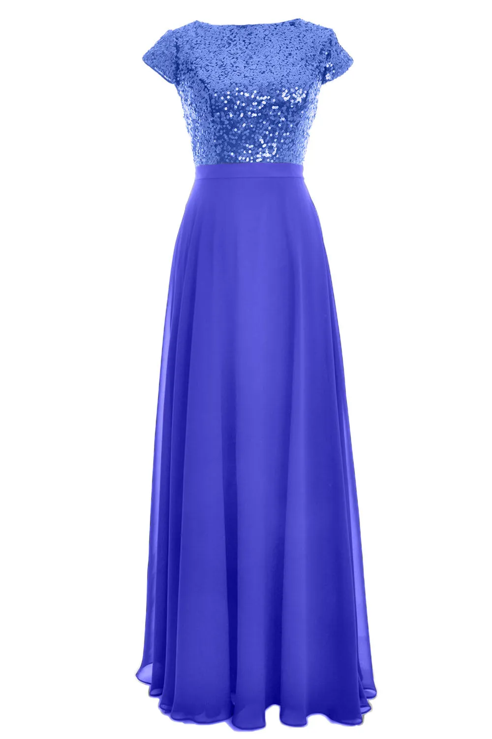 MACloth Women Cap Sleeve Sequin Long Birdesmaid Dress Wedding Party Formal Gown