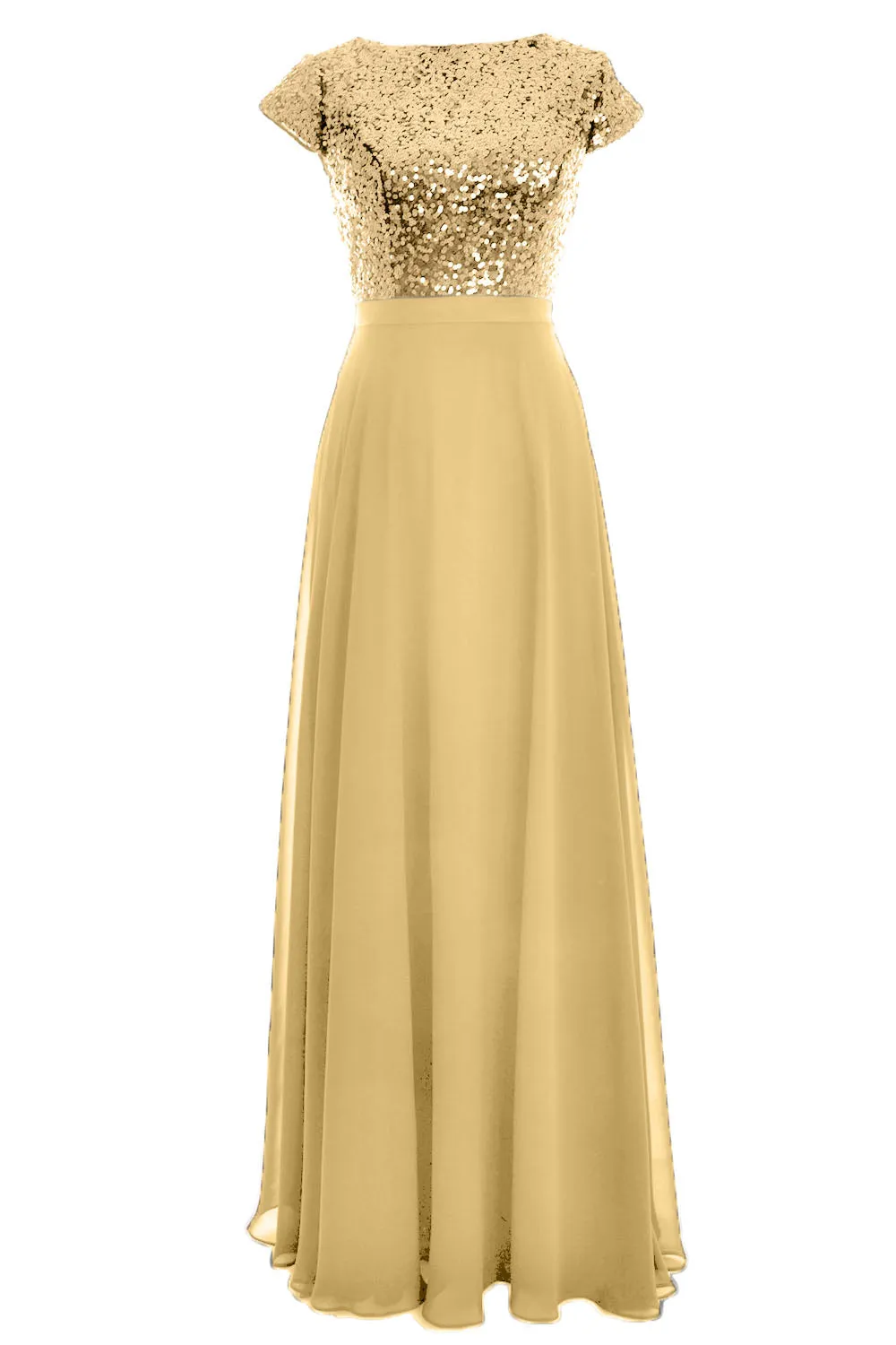 MACloth Women Cap Sleeve Sequin Long Birdesmaid Dress Wedding Party Formal Gown