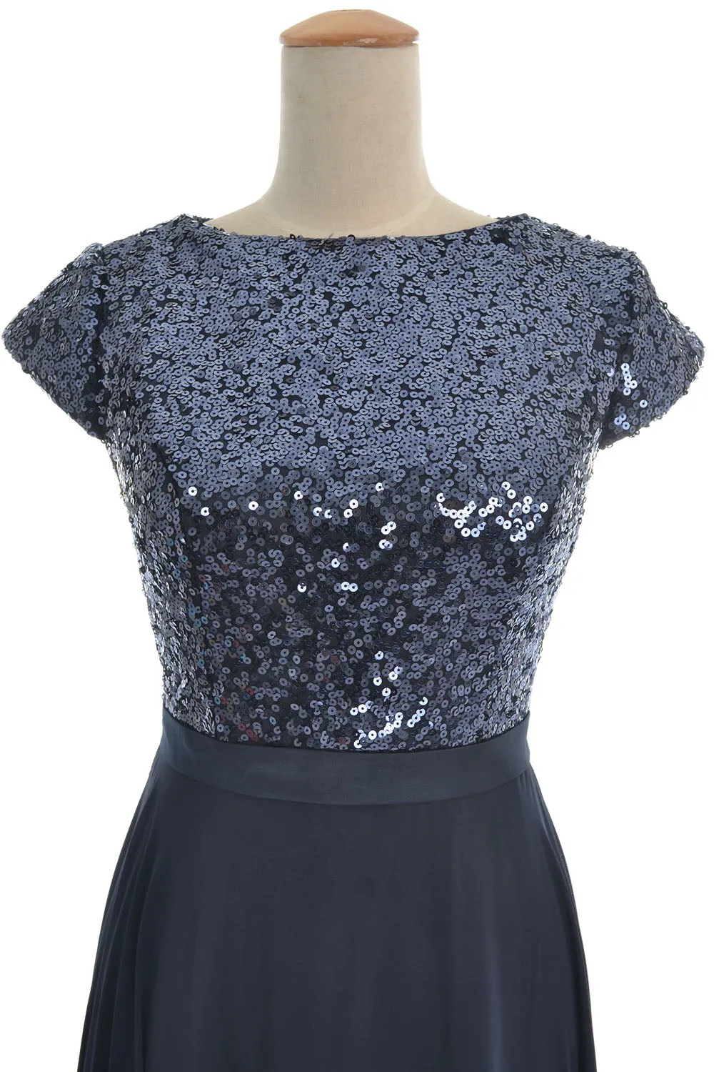MACloth Women Cap Sleeve Sequin Long Birdesmaid Dress Wedding Party Formal Gown