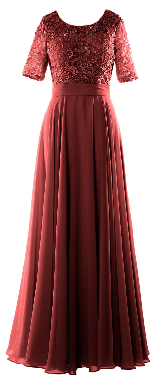 MACloth Women Lace Formal Evening Gown Half Sleeve Long Mother of Bride Dress