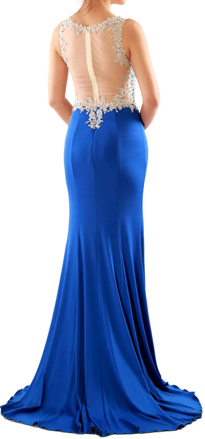 MACloth Women Mermaid Lace Jersey Long Prom Dress Formal Party Evening Gown