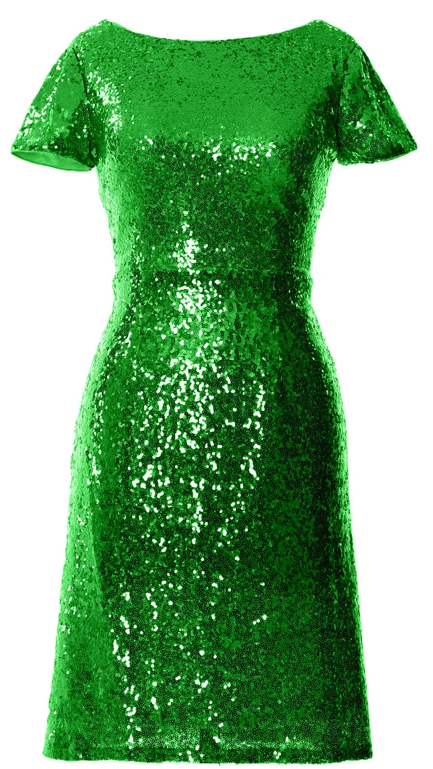 MACloth Women Short Sleeves Knee length Sequin Bridesmad Cocktail Dresses