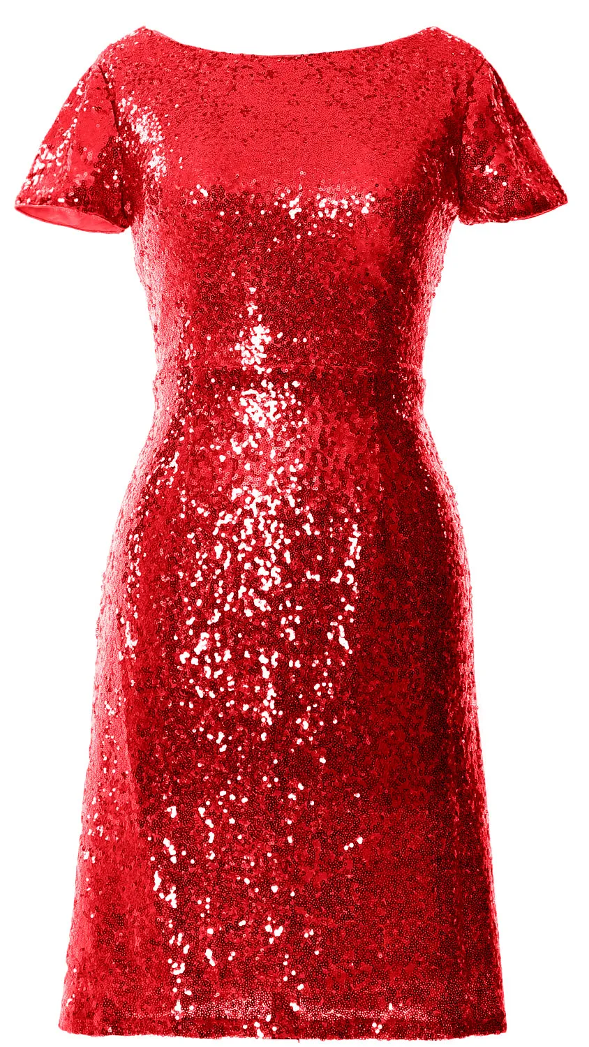 MACloth Women Short Sleeves Knee length Sequin Bridesmad Cocktail Dresses