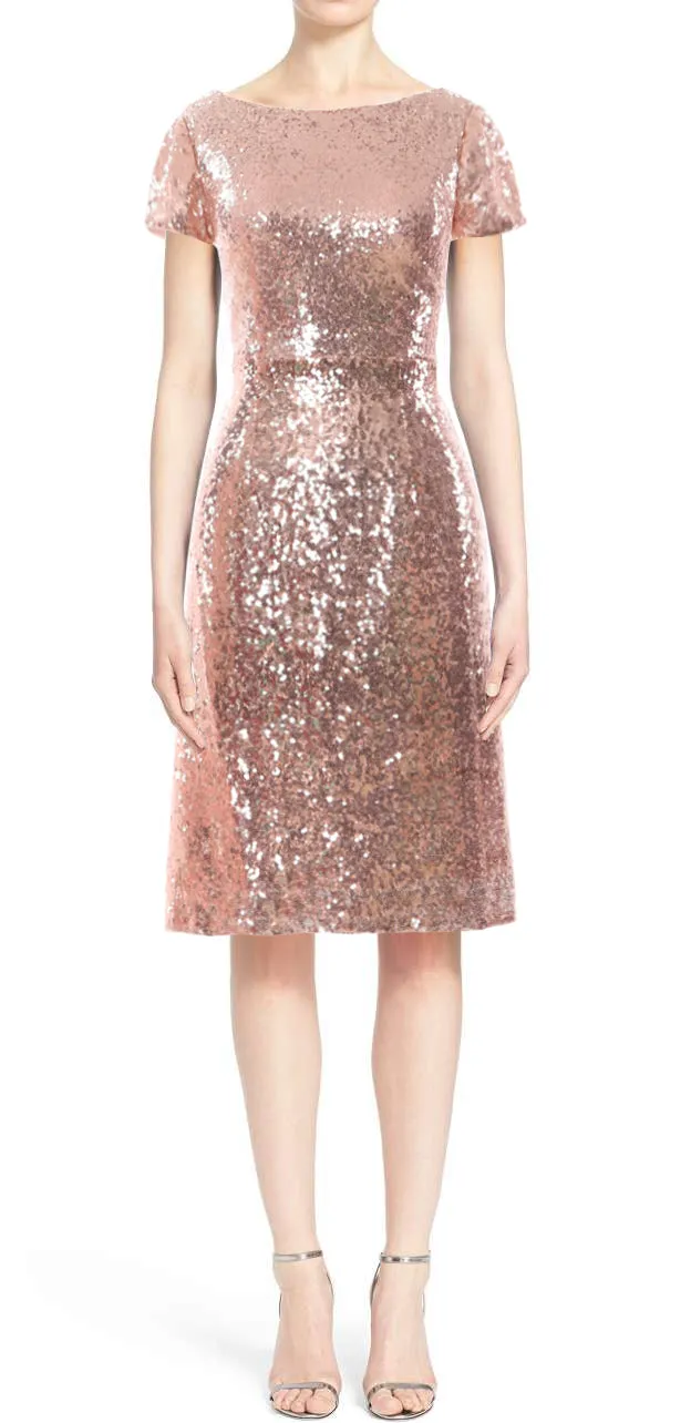 MACloth Women Short Sleeves Knee length Sequin Bridesmad Cocktail Dresses