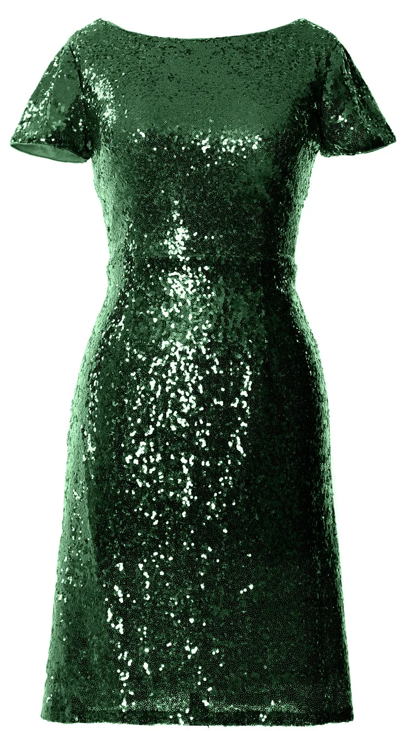 MACloth Women Short Sleeves Knee length Sequin Bridesmad Cocktail Dresses