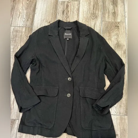 Madewell Breezewoven Larsen Linen Blend Blazer Black Size Medium