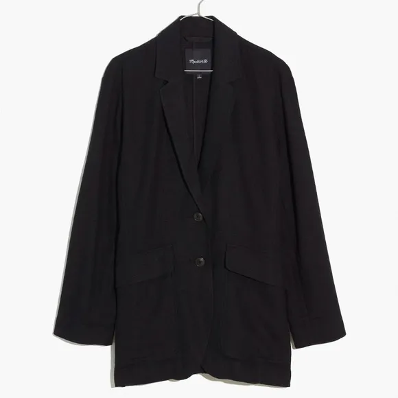 Madewell Breezewoven Larsen Linen Blend Blazer Black Size Medium