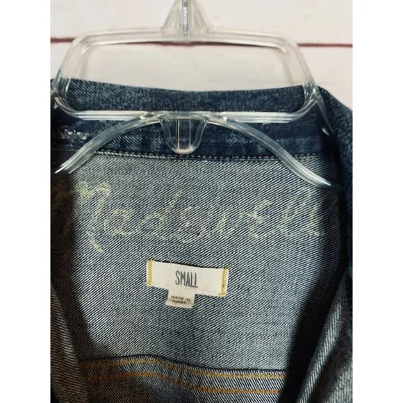 Madewell Women's S Small Blue Jean Denim Dark Wash Trucker Button Front Jacket
