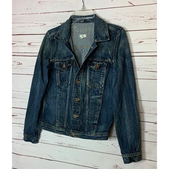 Madewell Women's S Small Blue Jean Denim Dark Wash Trucker Button Front Jacket