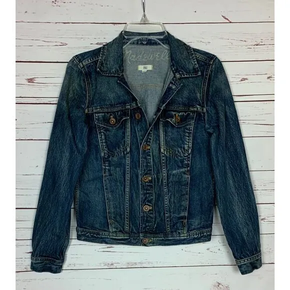 Madewell Women's S Small Blue Jean Denim Dark Wash Trucker Button Front Jacket