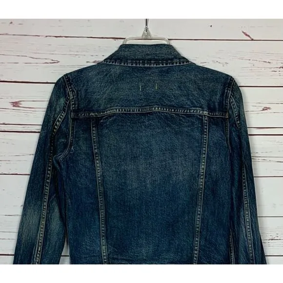 Madewell Women's S Small Blue Jean Denim Dark Wash Trucker Button Front Jacket