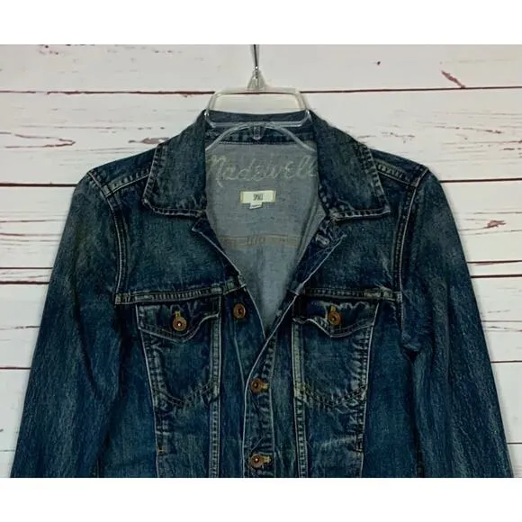 Madewell Women's S Small Blue Jean Denim Dark Wash Trucker Button Front Jacket