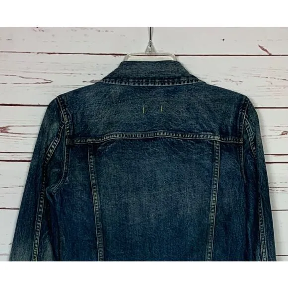 Madewell Women's S Small Blue Jean Denim Dark Wash Trucker Button Front Jacket