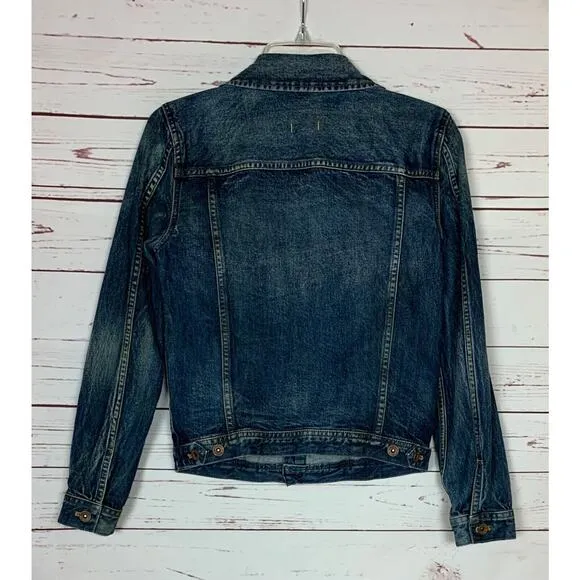 Madewell Women's S Small Blue Jean Denim Dark Wash Trucker Button Front Jacket