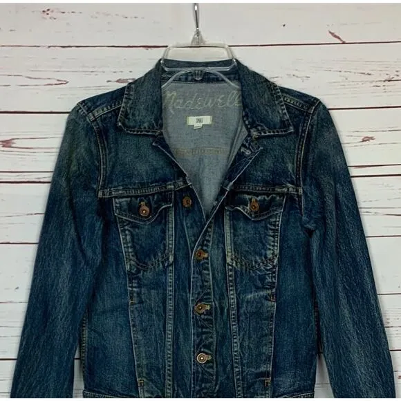 Madewell Women's S Small Blue Jean Denim Dark Wash Trucker Button Front Jacket