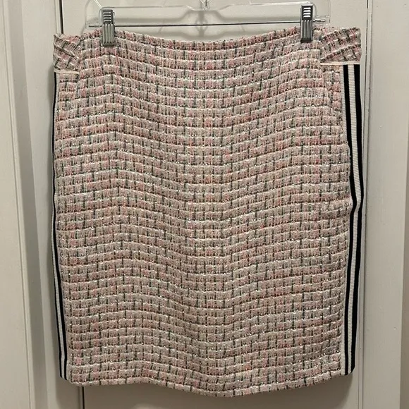 Maeve Anthropologie Tweed Straight Pencil Skirt Peach Cream Plaid Black Sz 14