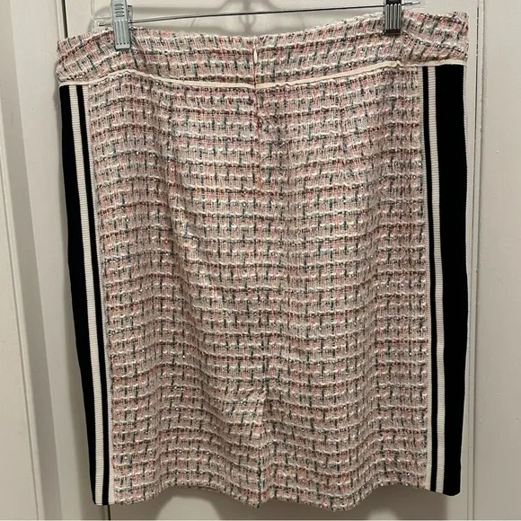 Maeve Anthropologie Tweed Straight Pencil Skirt Peach Cream Plaid Black Sz 14