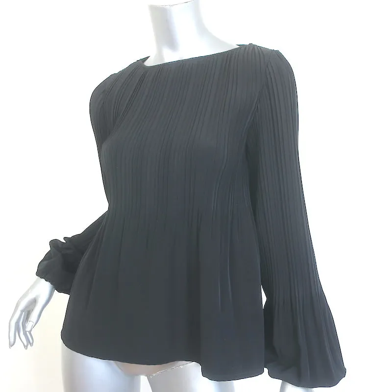 Maje Lockin Pleated Blouse Black Crepe Size 1 Long Sleeve Top