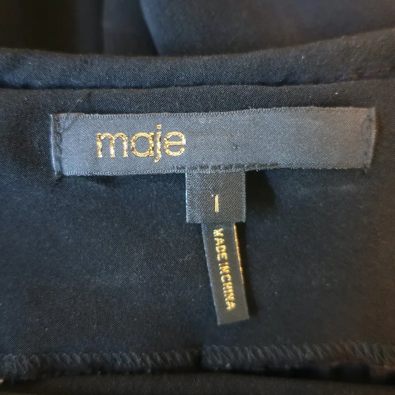 Maje Lockin Pleated Blouse Black Crepe Size 1 Long Sleeve Top
