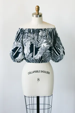Malina Top RTW in Navy/White Leaf Print