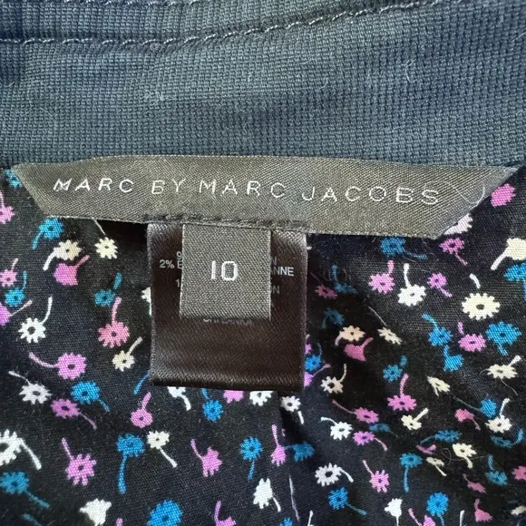 Marc Jacobs Floral Lined Dark Blue Ruffle Jacket Size 10