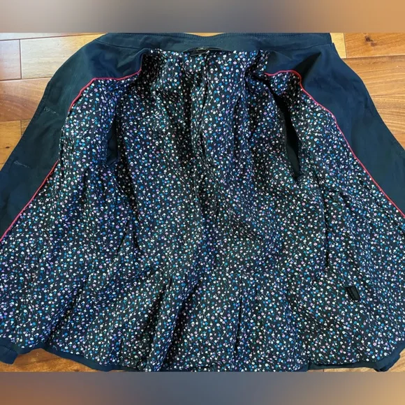 Marc Jacobs Floral Lined Dark Blue Ruffle Jacket Size 10