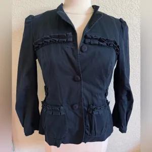 Marc Jacobs Floral Lined Dark Blue Ruffle Jacket Size 10