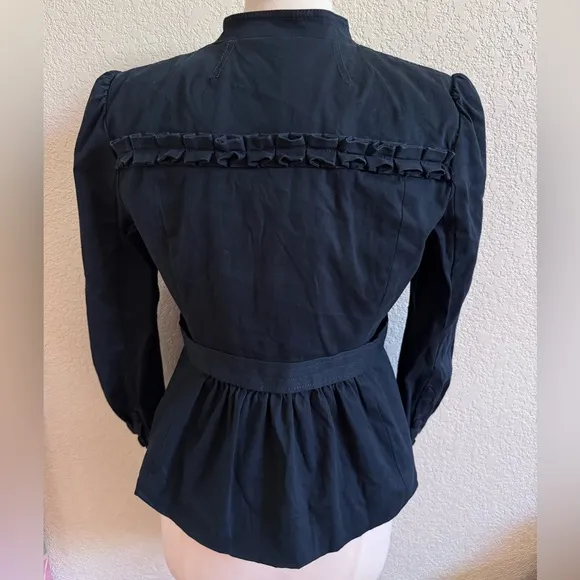 Marc Jacobs Floral Lined Dark Blue Ruffle Jacket Size 10