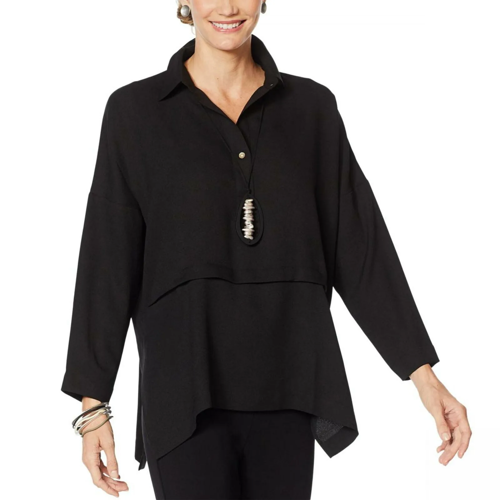 MarlaWynne WynneLayers Women's Plus Size Pleated Popover Blouse