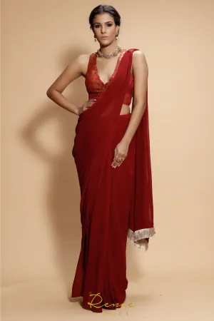 Maroon And Gold Saree Set