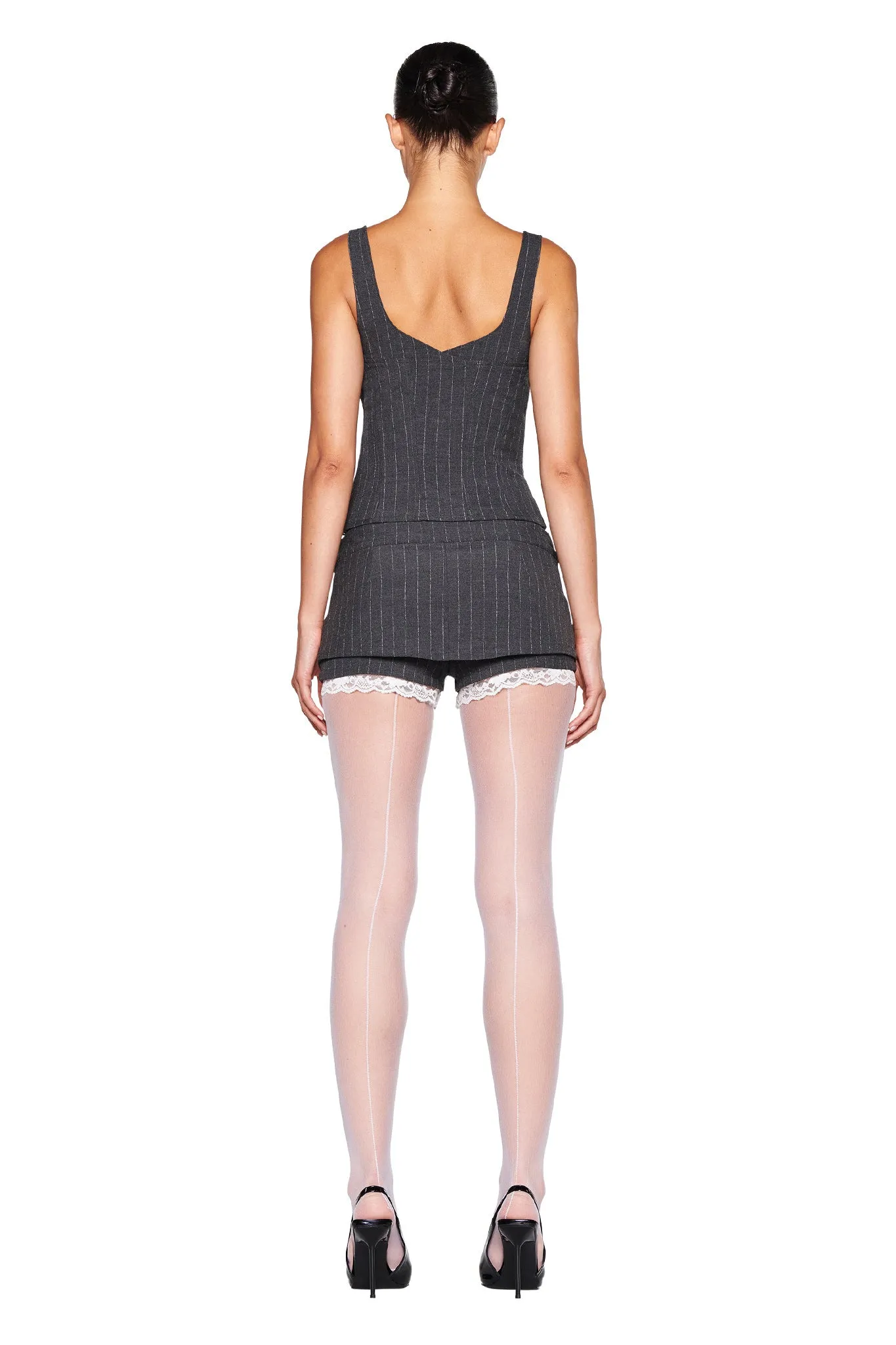 MARRION SKORT - GREY : PINSTRIPE