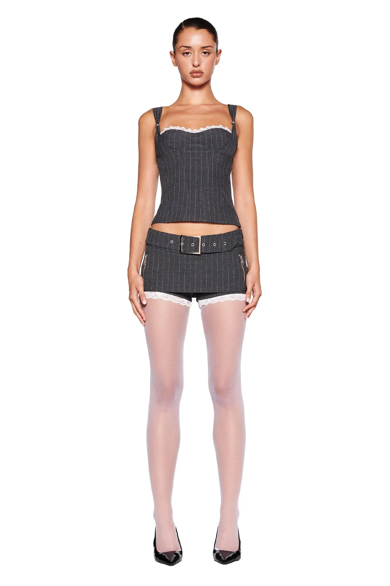 MARRION SKORT - GREY : PINSTRIPE