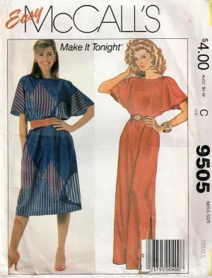 McCall's 9505 Womens Flutter Sleeved Border Print or Maxi Dress 1980s Vintage Sewing Pattern Size 10-12