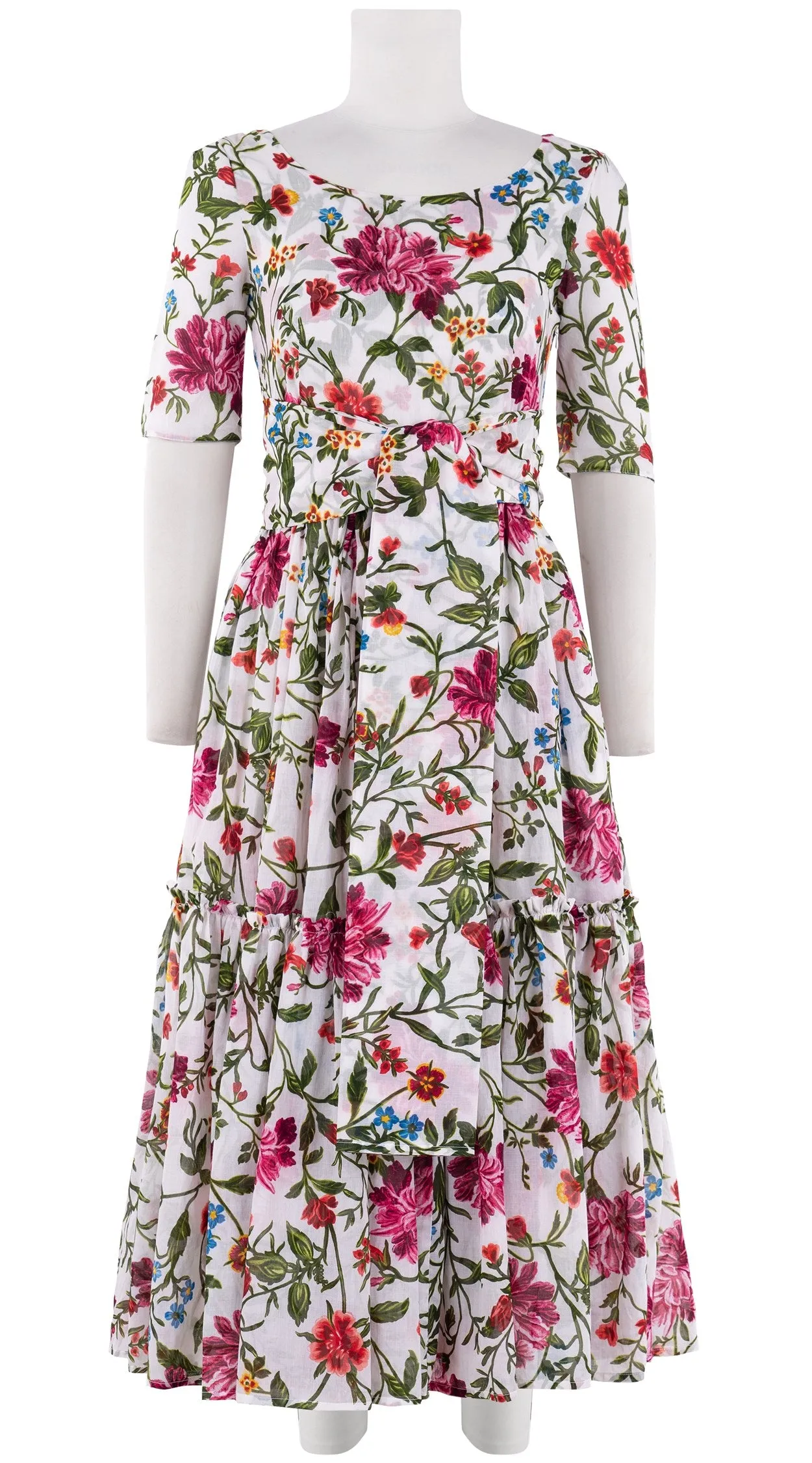 Melanie Dress #1 Boat Neck 1/2 Sleeve Midi Plus Length Cotton Musola (Petite Flora)