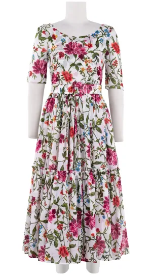 Melanie Dress #1 Boat Neck 1/2 Sleeve Midi Plus Length Cotton Musola (Petite Flora)