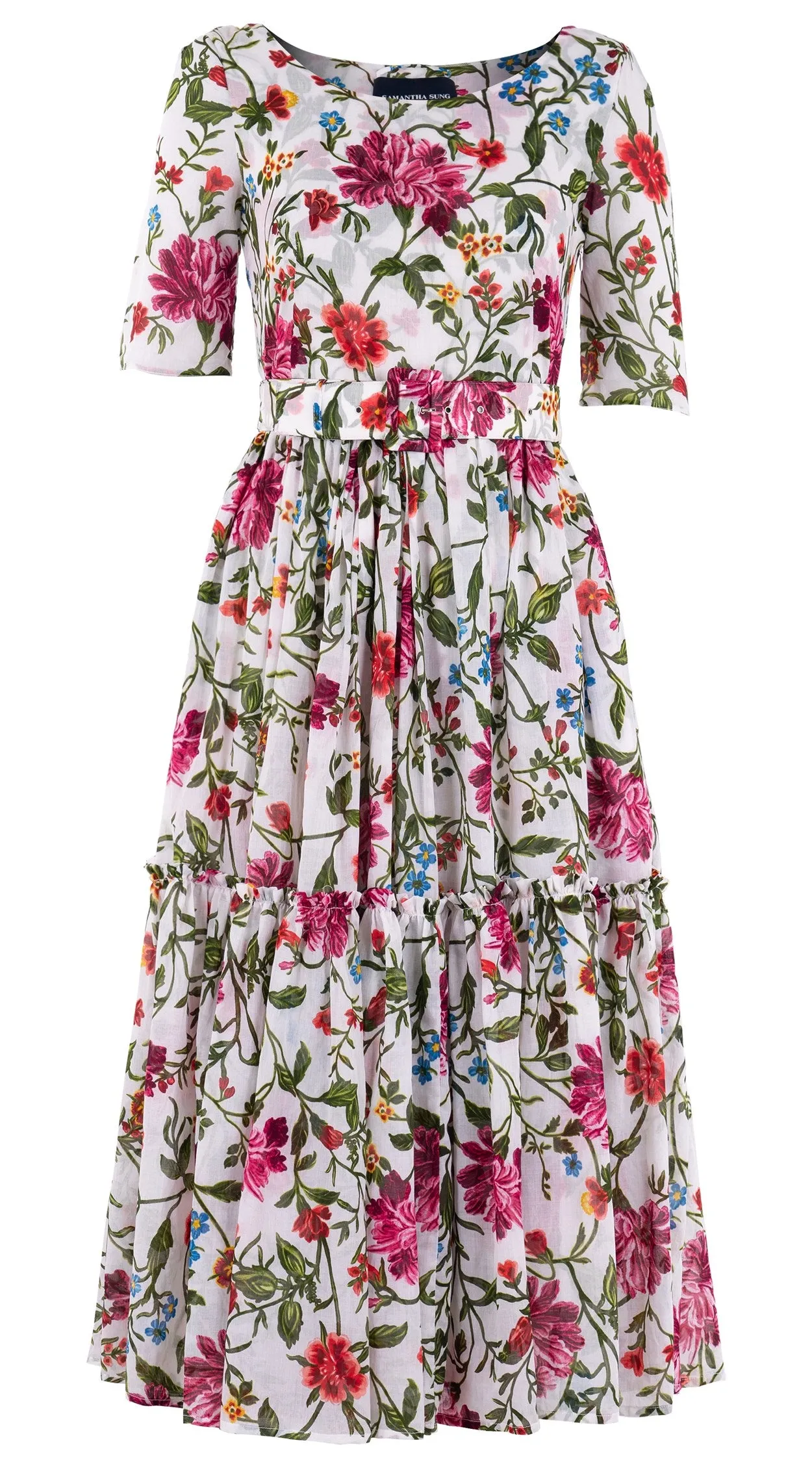 Melanie Dress #1 Boat Neck 1/2 Sleeve Midi Plus Length Cotton Musola (Petite Flora)