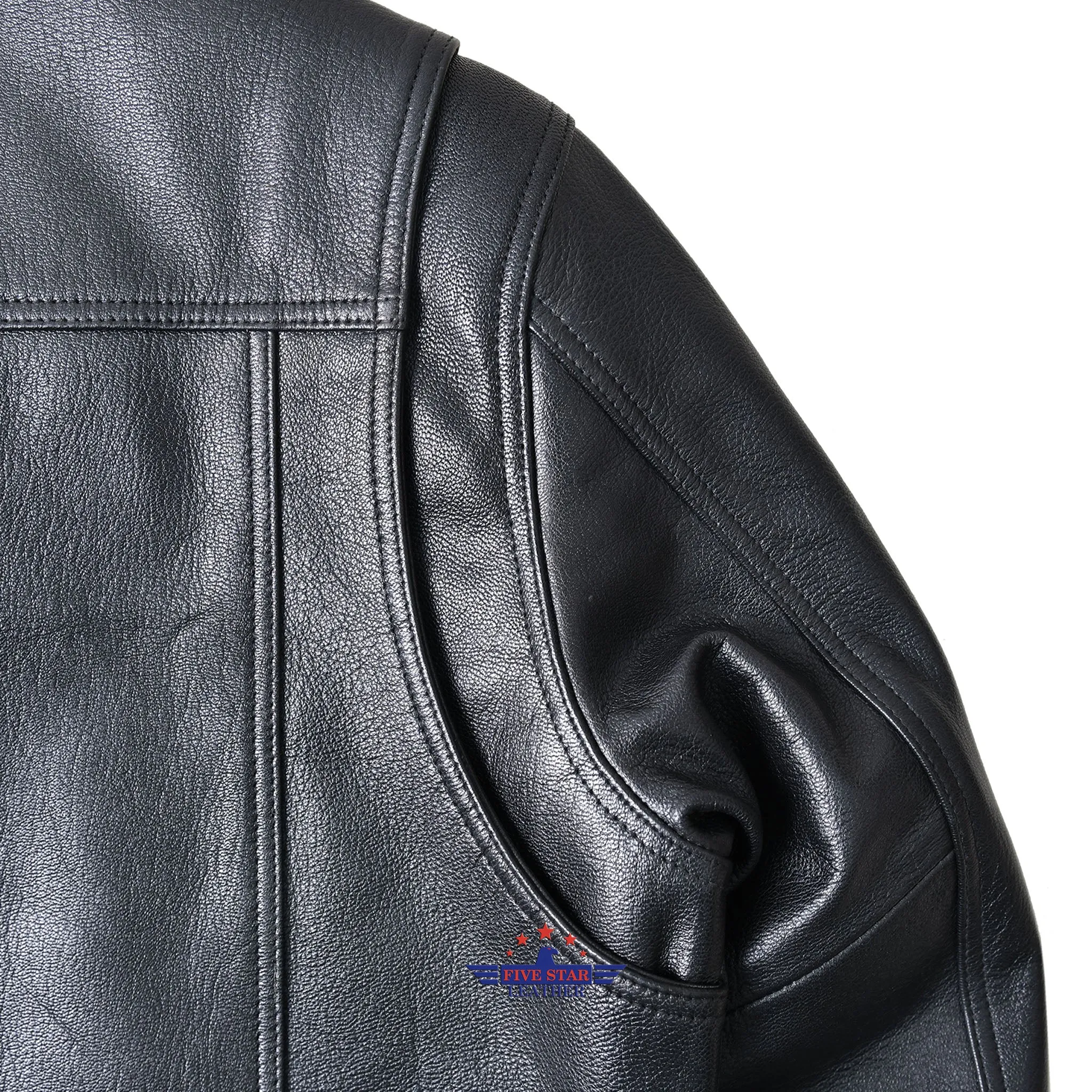 Men Trucker Black Goatskin Classic Western Denim Style with Action Back