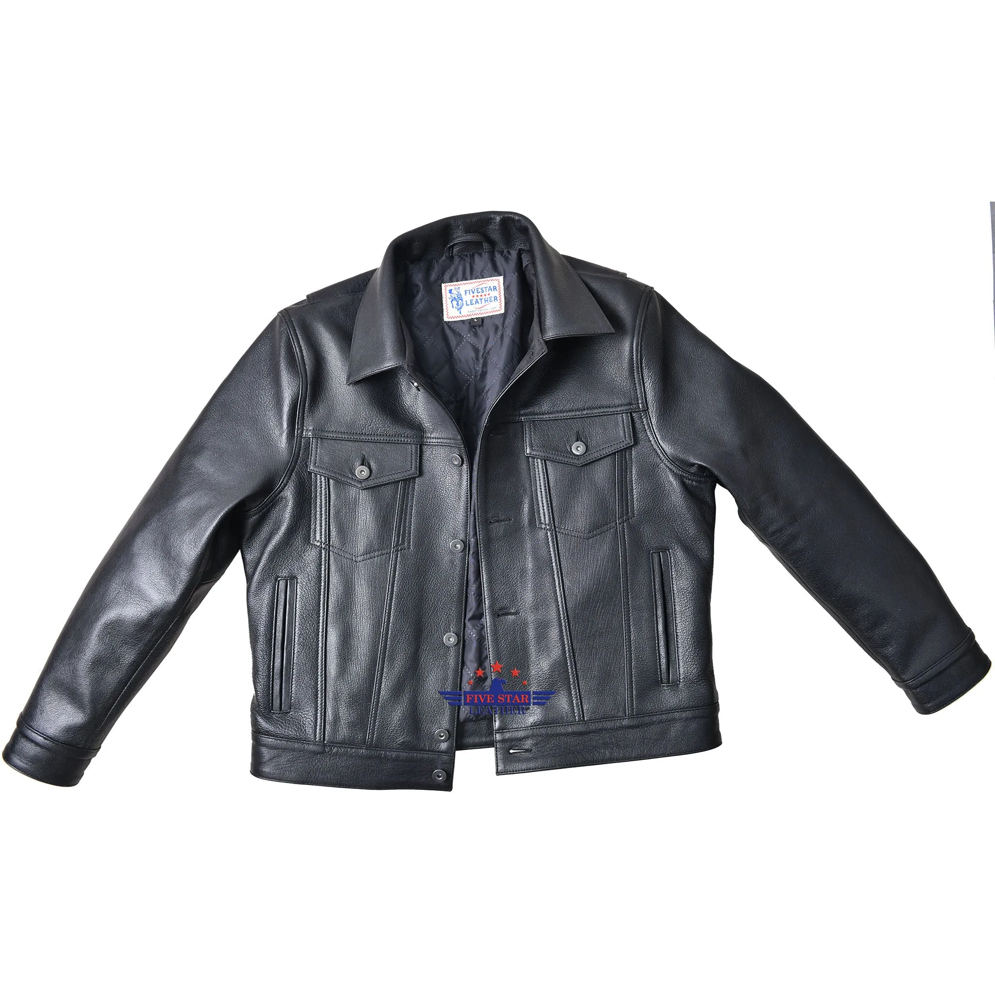 Men Trucker Black Goatskin Classic Western Denim Style with Action Back