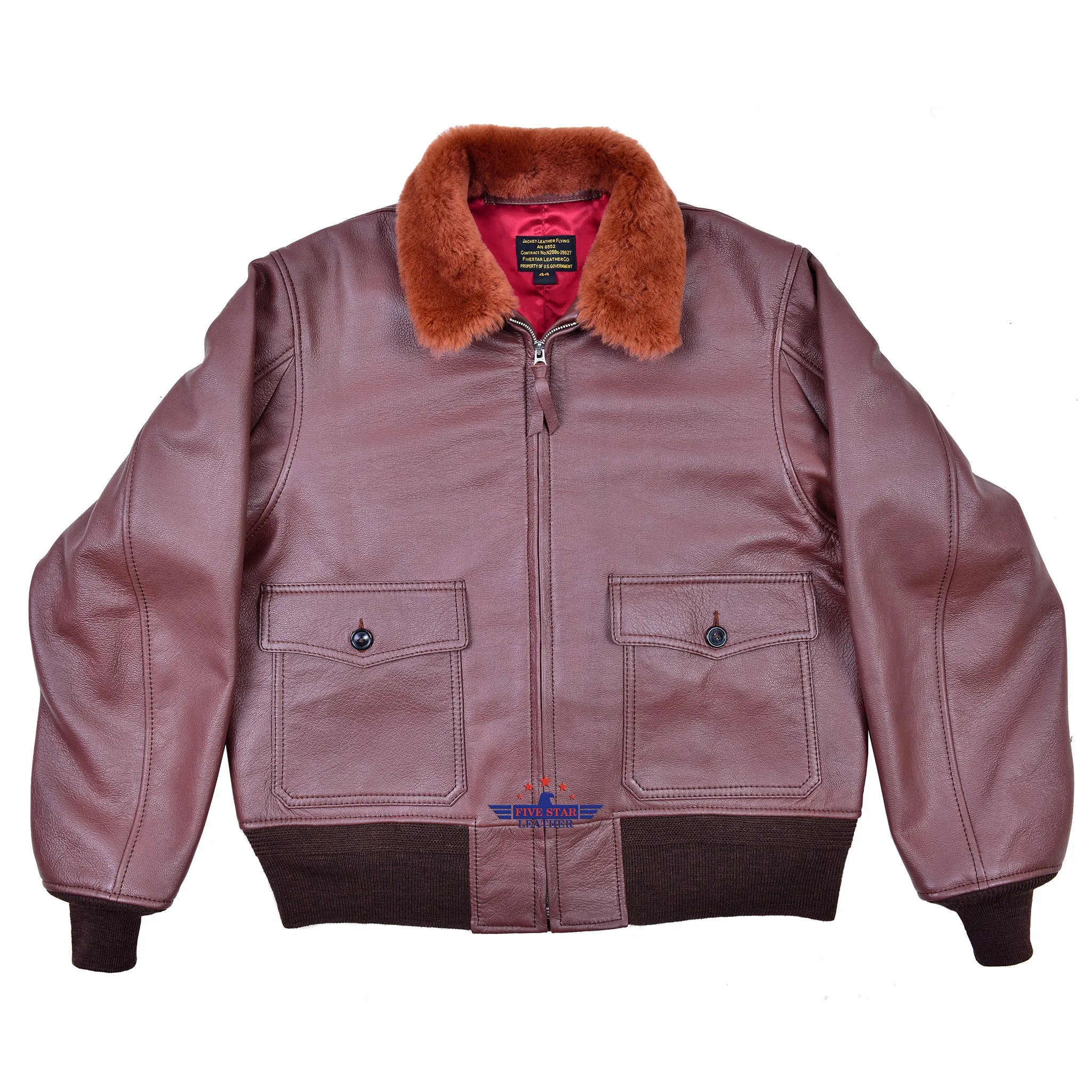 Men’s Flight Aviator WW2 AN-6552 Leather Jacket Russet Brown Goatskin Leather