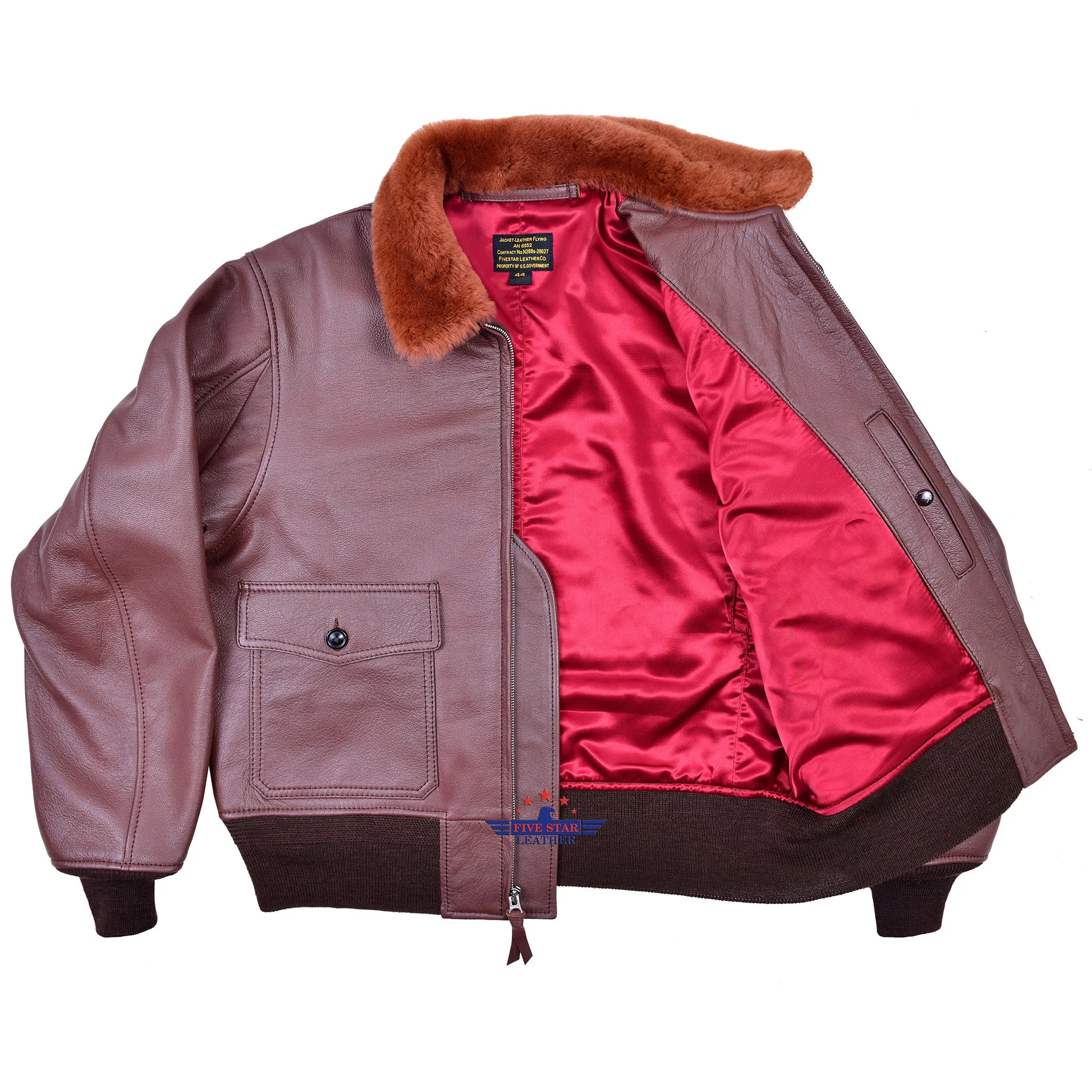 Men’s Flight Aviator WW2 AN-6552 Leather Jacket Russet Brown Goatskin Leather