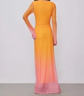 Mesh Round Neck Gradient Maxi Dress