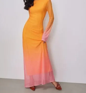 Mesh Round Neck Gradient Maxi Dress