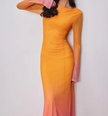 Mesh Round Neck Gradient Maxi Dress
