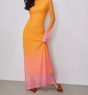 Mesh Round Neck Gradient Maxi Dress