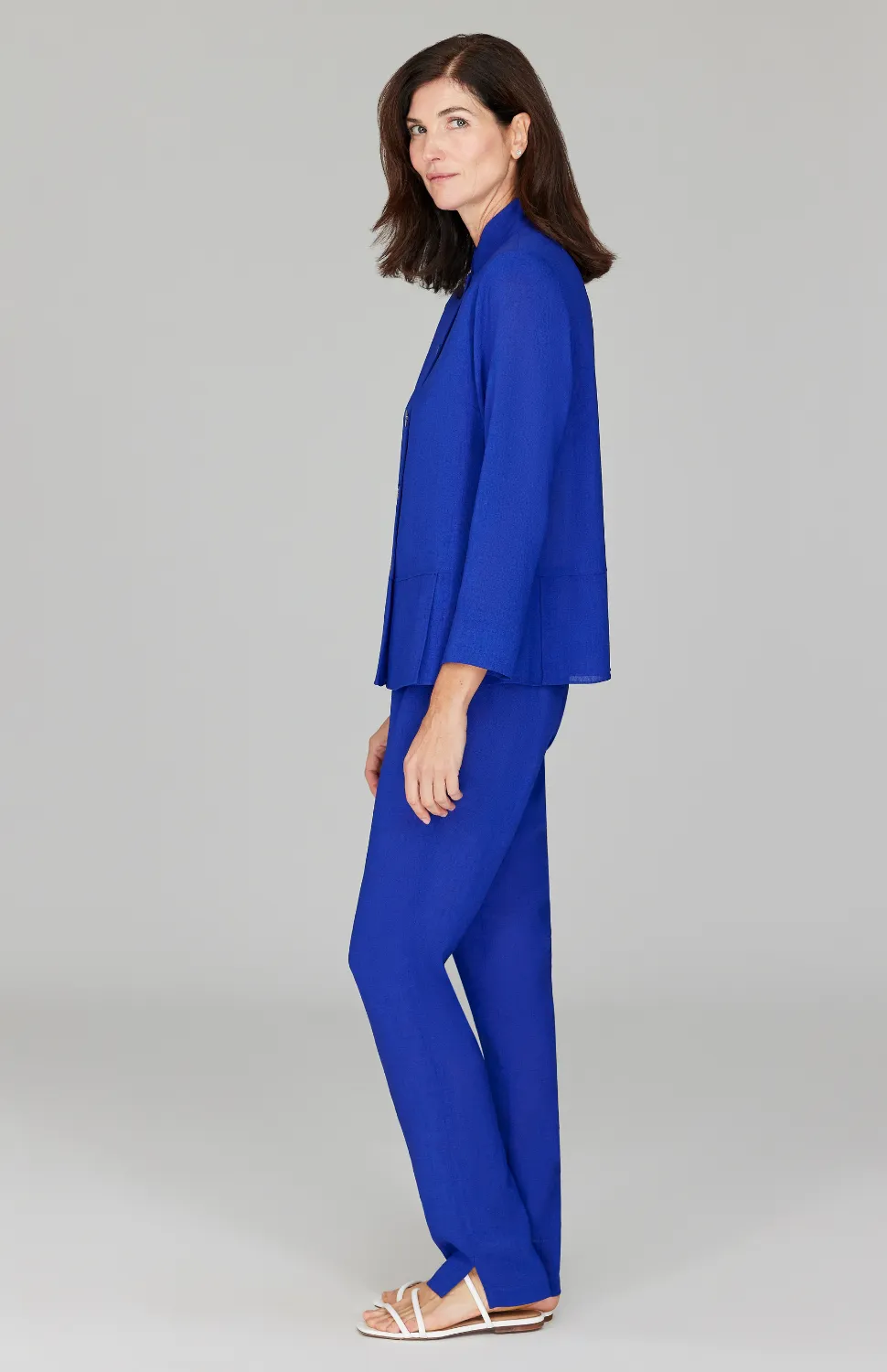 Microlinen Mandarin Collar Jacket w/ Panel Detail