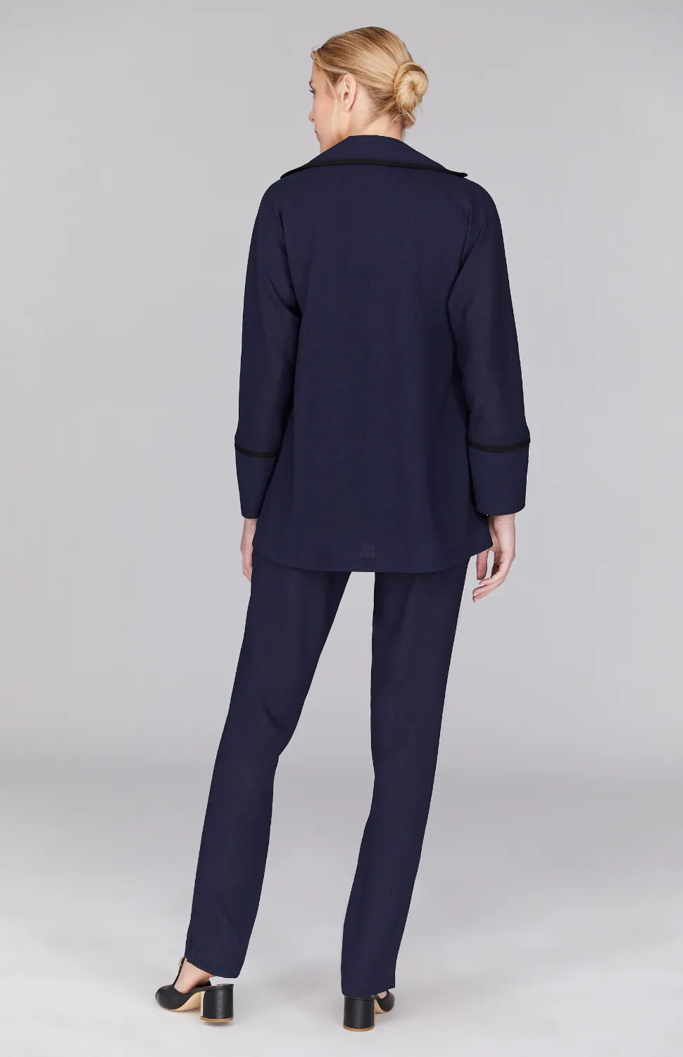 Microlinen Open A Line Jacket w/ Contrast Bias Trim