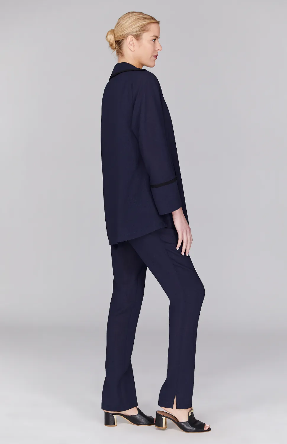 Microlinen Open A Line Jacket w/ Contrast Bias Trim