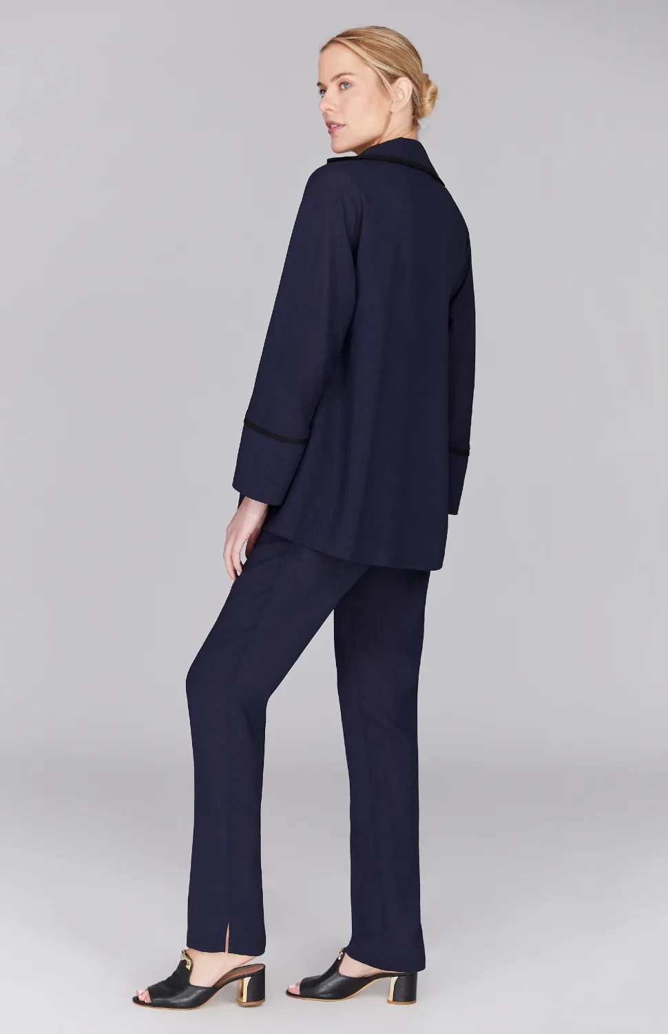 Microlinen Open A Line Jacket w/ Contrast Bias Trim